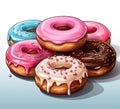 A bunch of sweet delicious doughnuts with colorful glaze