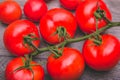 Tomatoes view from the top on a wooden table