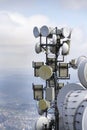 Bunch of transmitters and aerials on telecommunication tower