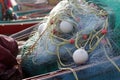 Bunch of trawl fishing net on boat