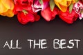 Bunch of tulips with blackboard: all the best Royalty Free Stock Photo