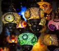 A bunch of turkish lamps at one of many Kemer gift shops. Antalya, Turkey