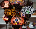 A bunch of turkish lamps at one of many Kemer gift shops. Antalya, Turkey