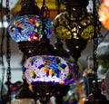 A bunch of turkish lamps at one of many Kemer gift shops. Antalya, Turkey