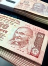 Bunch of twenty rupee currency notes