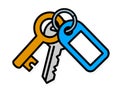 Bunch of two metal house keys on a tag Royalty Free Stock Photo