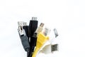 A bunch of USB plugs isolated on a white backgroun Royalty Free Stock Photo