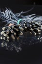 Bunch of USB Used Cables Wrapped with Rubber Isolated Over Black Royalty Free Stock Photo