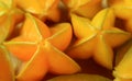 Bunch of vivid color ripe Star Fruits, the unique shape tropical fruit in Thailand