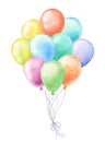 Bunch of watercolor balloons various colors on white