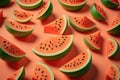Heap of watermelon slice as backround. AI generation