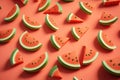 Heap of watermelon slice as backround. AI generation