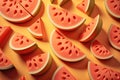 Heap of watermelon slice as backround. AI generation