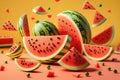 Heap of watermelon slice as backround. AI generation