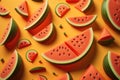 Heap of watermelon slice as backround. AI generation