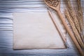 Bunch of wheat-rye ears wooden spoon corn pencil vintage paper o