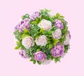 Bunch white and purple roses at pink Royalty Free Stock Photo
