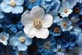 A bunch of white, yellow and blue flowers. Blue floral background Royalty Free Stock Photo