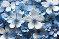 A bunch of white, yellow and blue flowers. Blue floral background Royalty Free Stock Photo