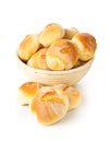 Bunch of whole, fresh baked wheat buns in baking basket Royalty Free Stock Photo