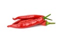 Bunch of whole ripe red chili peppers isolated on white background. Hot spice Royalty Free Stock Photo