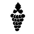 Bunch of wine grapes with leaf flat black silhouette icon for food apps and websites Royalty Free Stock Photo