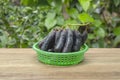 bunch of witch finger grapes in plastic basket Royalty Free Stock Photo