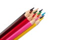 Bunch of wooden colored pencils over white background Royalty Free Stock Photo