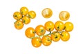 Bunch of yellow cherry tomato Isolated on white background, top view. Royalty Free Stock Photo