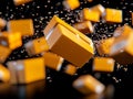 A bunch of yellow cubes falling into the air Royalty Free Stock Photo