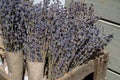 Bunches of aromatic dried lavender or lavandin flowers for sale in shop in Provence, France Royalty Free Stock Photo