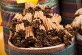 Bunches of cinnamon sticks in a herbal shop Royalty Free Stock Photo