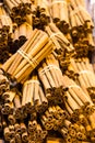 Bunches of cinnamon sticks in a herbal shop Royalty Free Stock Photo