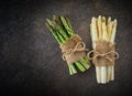 Bunches of fresh green and white asparagus Royalty Free Stock Photo