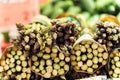 Bunches of green asparagus on the counter at the farmer's market Royalty Free Stock Photo