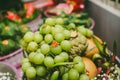 Bunches of green grapes in the tray contain many fruits on Vietnam`s wedding day Royalty Free Stock Photo