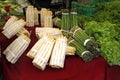 bunches of green and white asparagus at the vegetable market Royalty Free Stock Photo