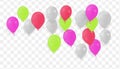 Bunches Groups Balloons White green and pink Isolated on Transparent Background