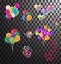 Bunches and groups of colorful helium balloons isolated on transparent background Royalty Free Stock Photo