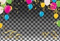 Bunches and groups of colorful helium balloons isolated on transparent background Royalty Free Stock Photo