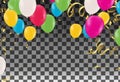 Bunches and groups of colorful helium balloons isolated on transparent background Royalty Free Stock Photo