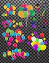 Bunches and groups of colorful helium balloons isolated on transparent background