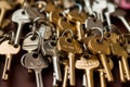 Bunches of keychains in a locksmith\'s key shop business