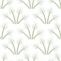 Bunches of painterly vector folk art leaves seamless pattern background. Pastel green white backdrop with hand drawn