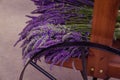 Bunches of Purple Lavender on Wood Cart For Sale Royalty Free Stock Photo