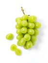 Bunches of Shine-Muscat grapes and cut Shine-Muscat grapes on a white background