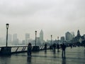 The Bund Shanghai China,2018 People walked on promenade to take beautiful cityscape of Shanghai from The Bund`s side in the rain Royalty Free Stock Photo