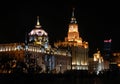 The Bund in Shanghai, China. View of illuminated colonial buildings at night along the Bund. Royalty Free Stock Photo