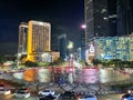 Evening atmosphere with heavy vehicle traffic and people going Royalty Free Stock Photo