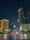 Evening atmosphere with heavy vehicle traffic and people going Royalty Free Stock Photo